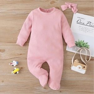Baby Girl NB Pink Ribbed Solid Footie Jumpsuit NEW